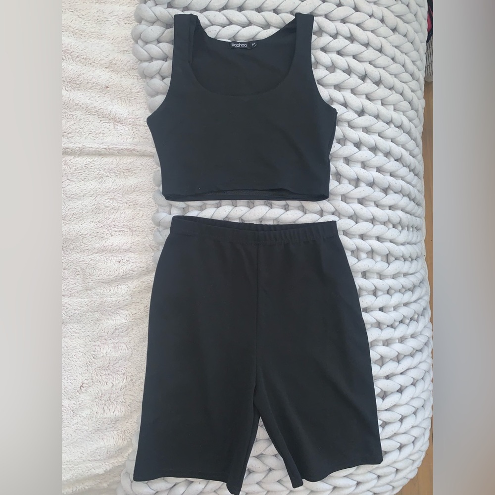 BOOHOO BLACK BIKER SHORT SET